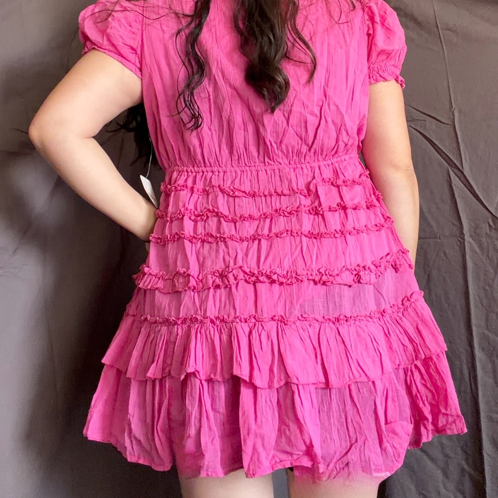 Free People Fuchsia Ruffled Mini Dress - Picture 2 of 8